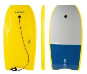Bodyboard jaune avec leash poignet